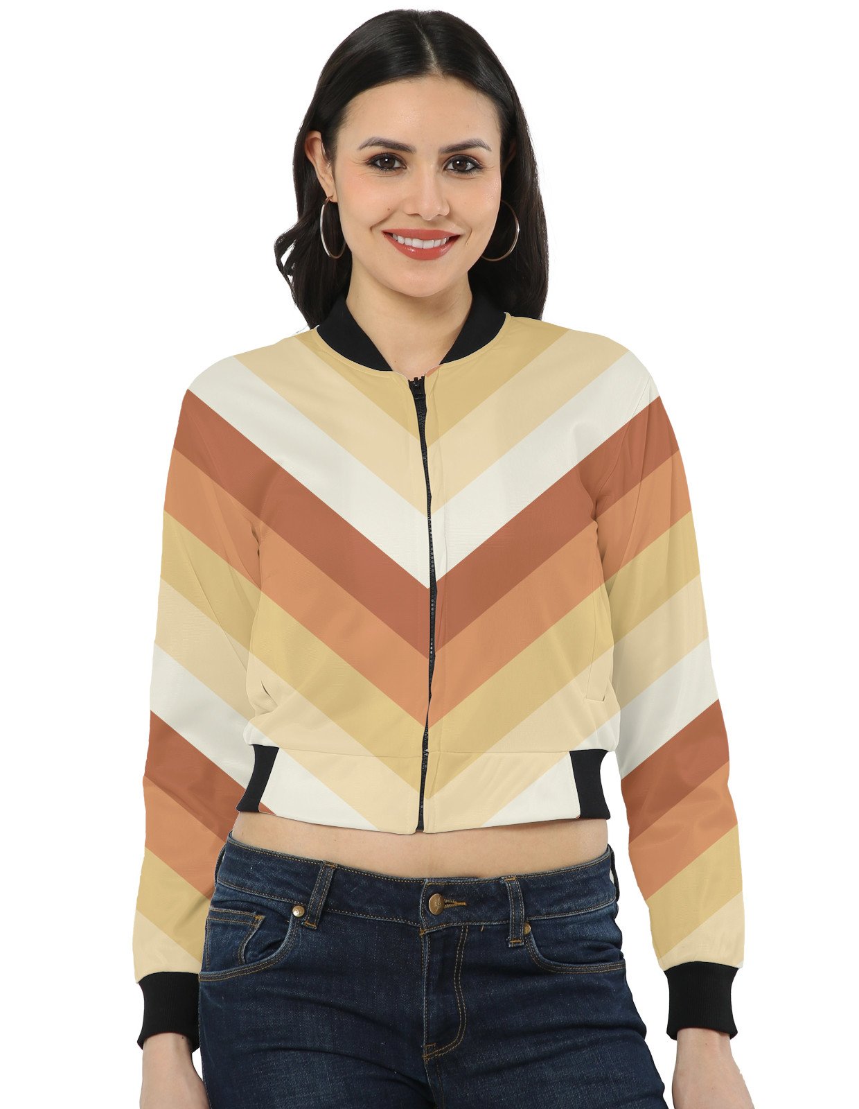 Golden Honey Chevron Women Bomber Jacket - Image 1