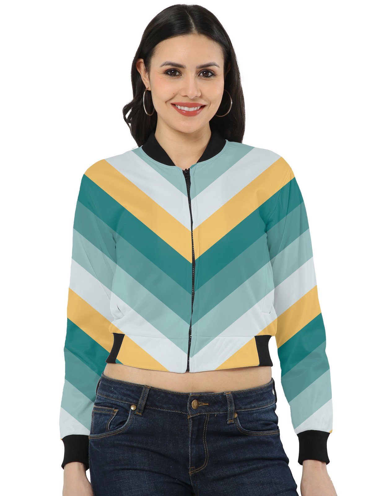 Golden Shore Chevron Women Bomber Jacket - Image 1