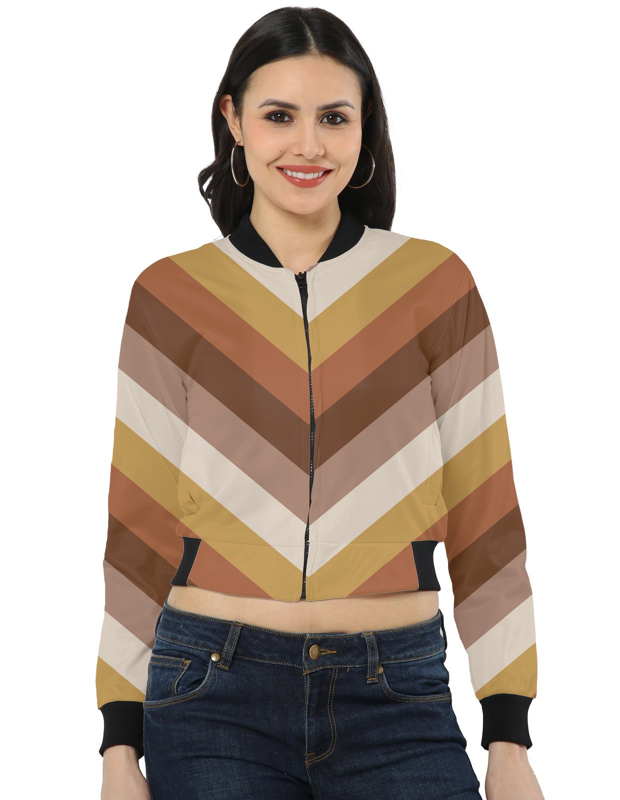 Golden Wheat Chevron Women Bomber Jacket - Image 1
