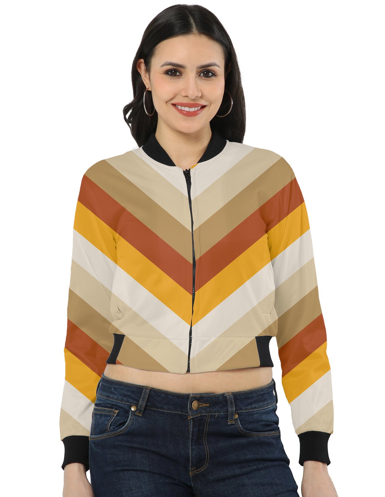 Honey Oak Chevron Women Bomber Jacket - Image 1