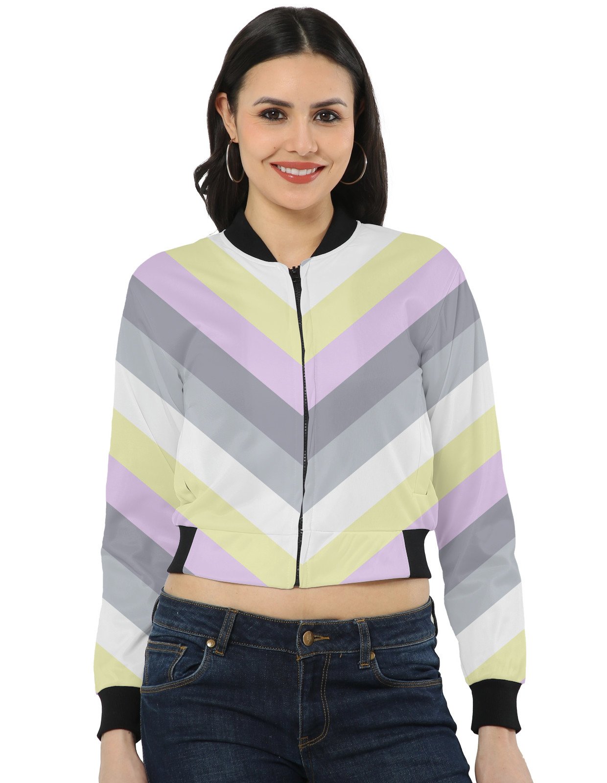 Lavender Mist Chevron Women Bomber Jacket - Image 1
