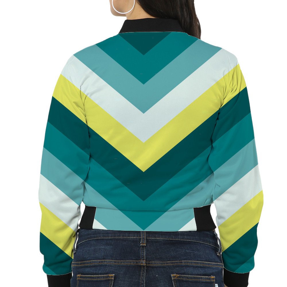 Lemon Leaf Chevron Women Bomber Jacket - Image 2