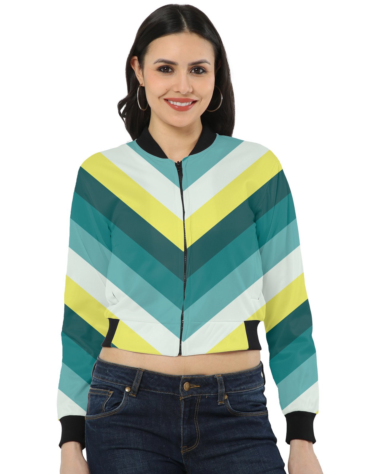 Lemon Leaf Chevron Women Bomber Jacket - Image 1