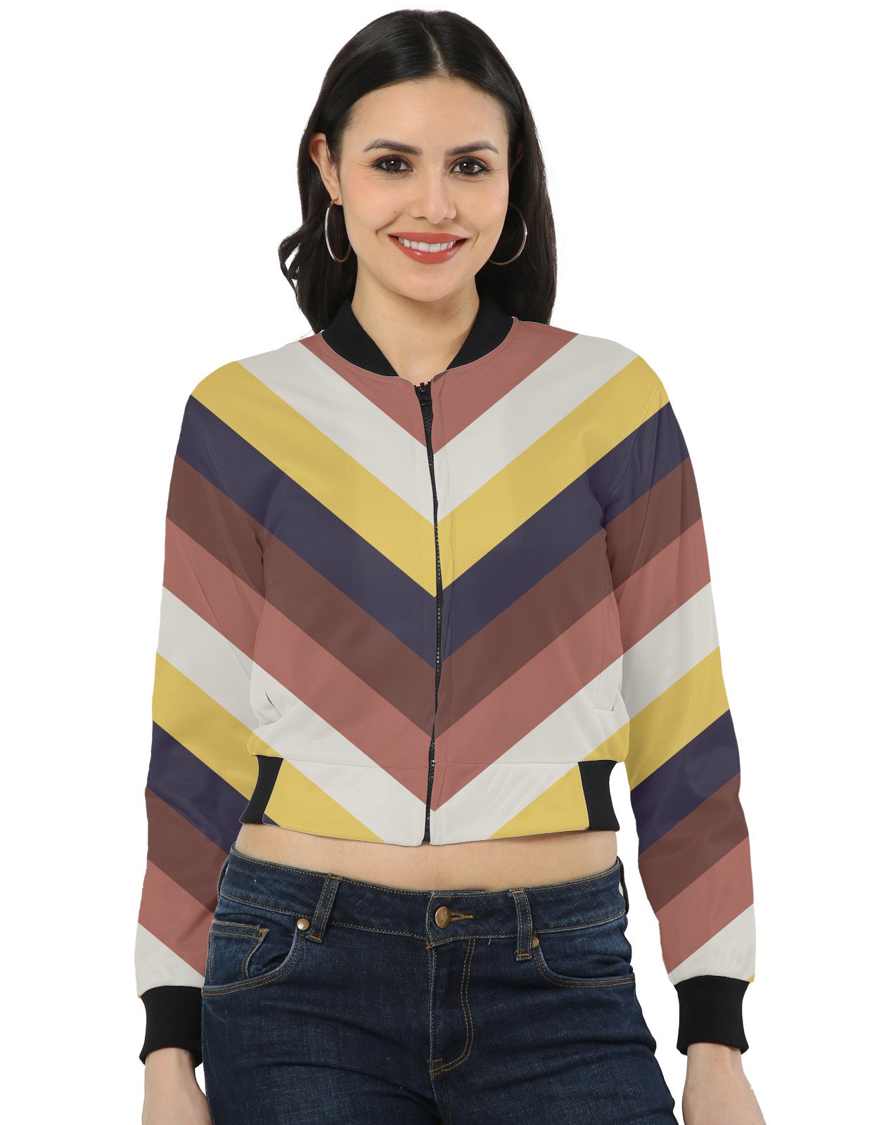 Midnight Grape Chevron Women Bomber Jacket - Image 1