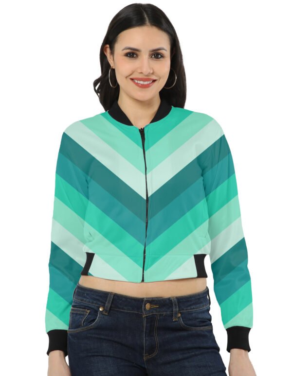 Mint Harmony Chevron Women Bomber Jacket