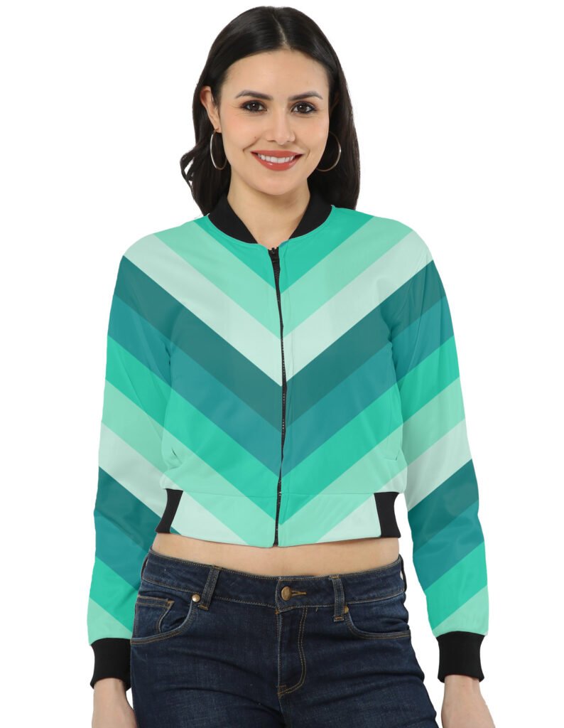Mint Harmony Chevron Women Bomber Jacket