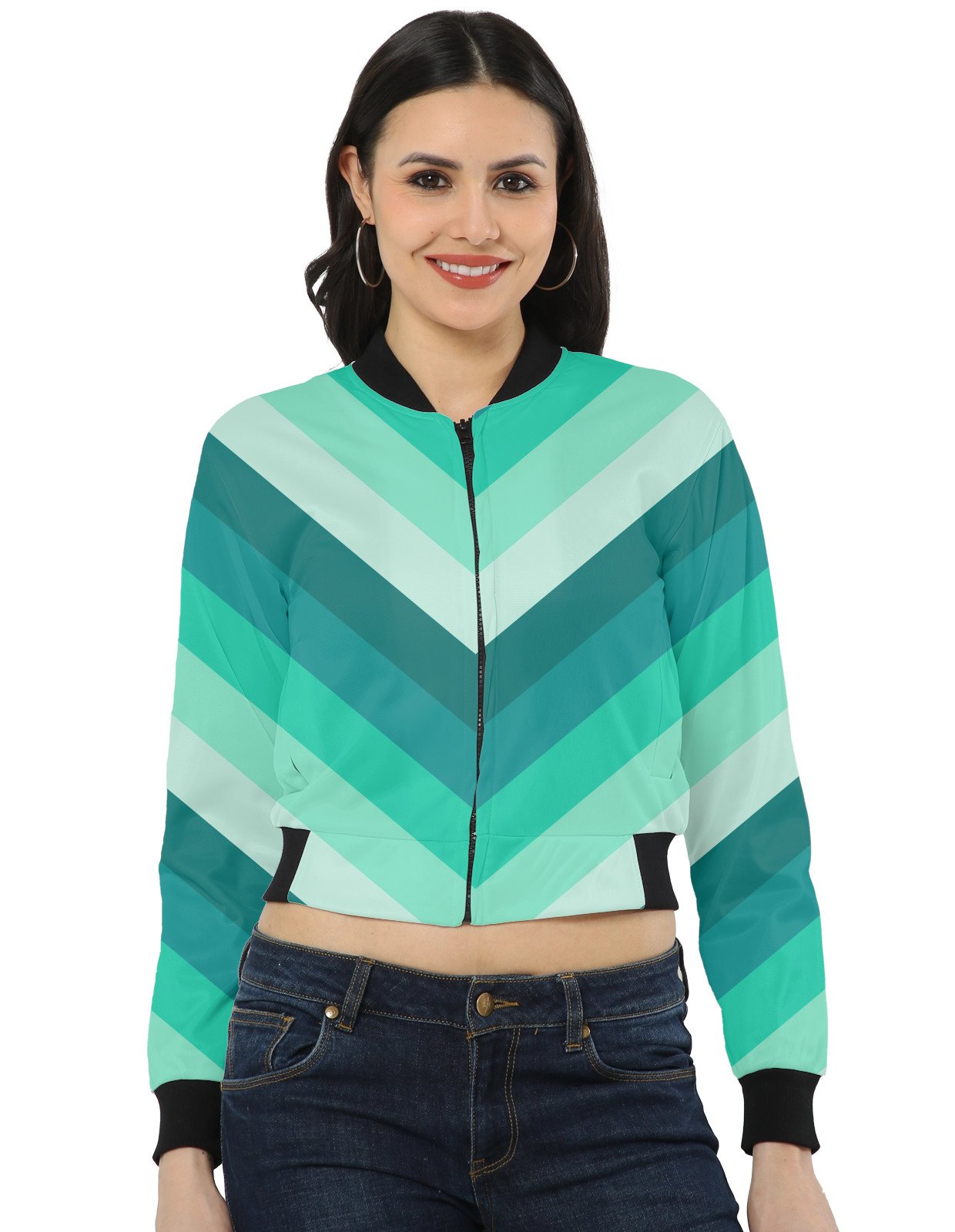 Mint Harmony Chevron Women Bomber Jacket - Image 1
