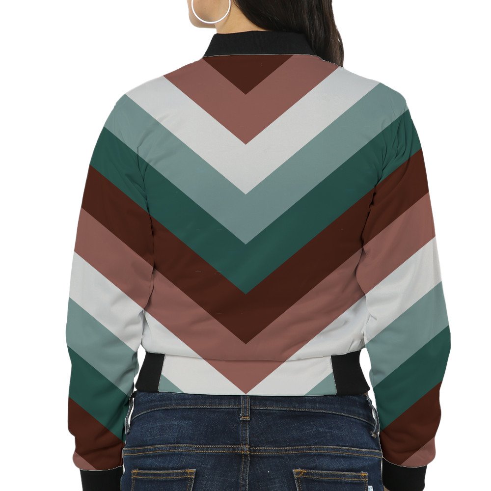 Misty Pine Chevron Women Bomber Jacket - Image 2