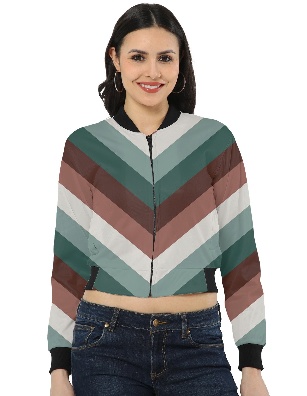 Misty Pine Chevron Women Bomber Jacket - Image 1
