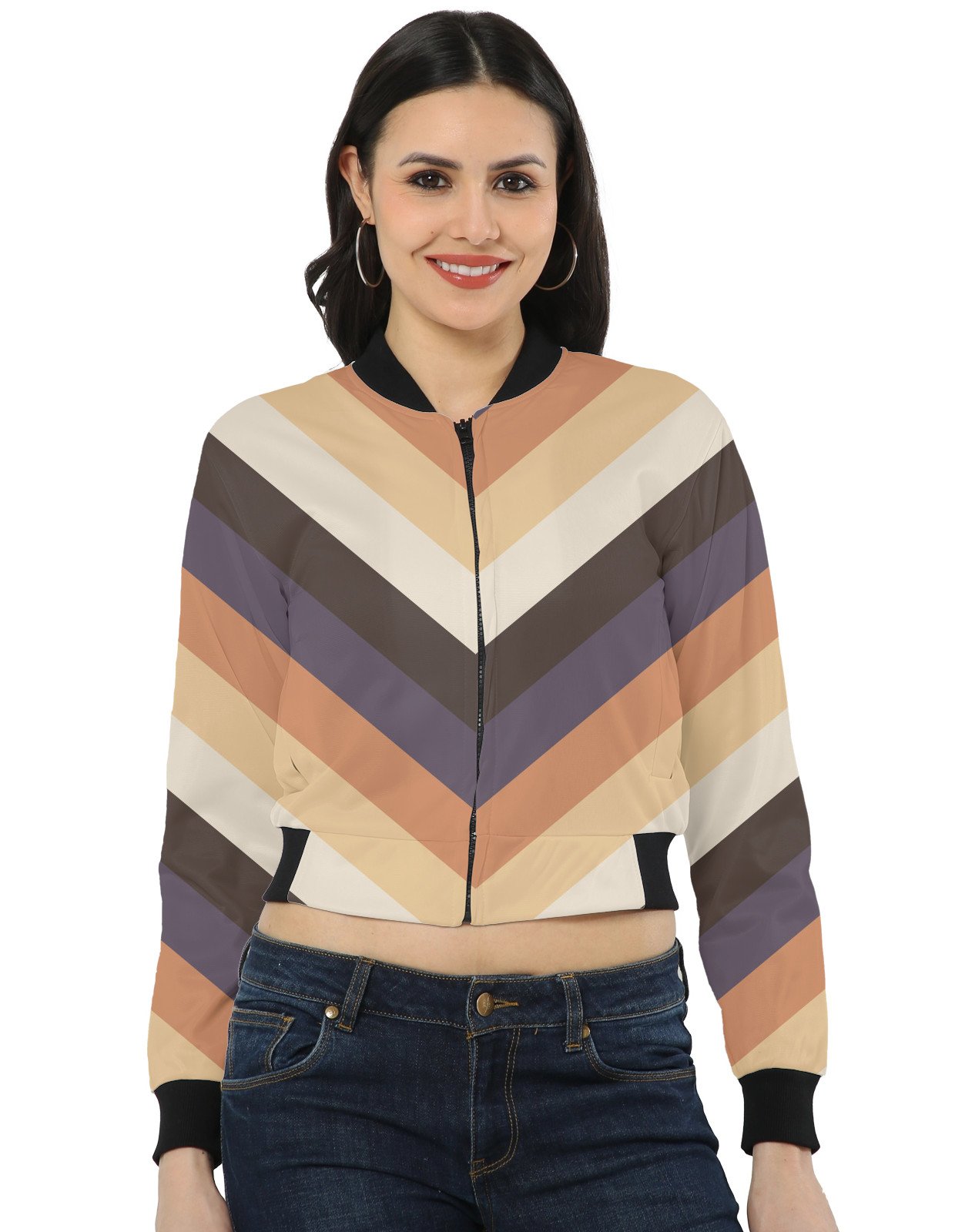 Plum Ash Chevron Women Bomber Jacket - Image 1
