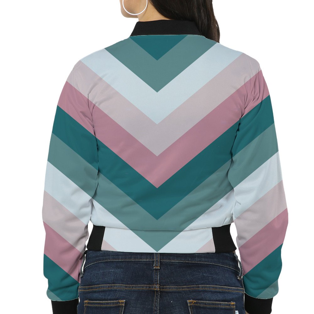 Retro Romance Chevron Women Bomber Jacket - Image 2