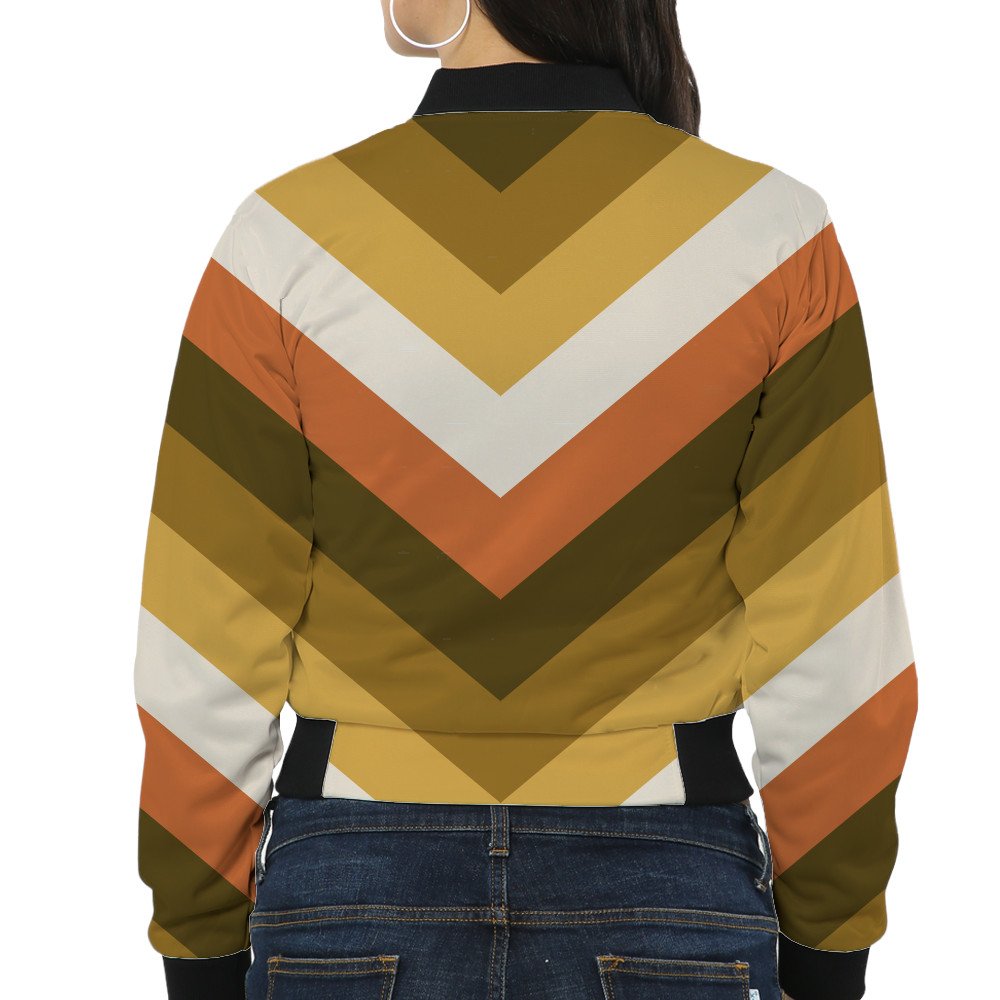 Rust Sunset Chevron Women Bomber Jacket - Image 2