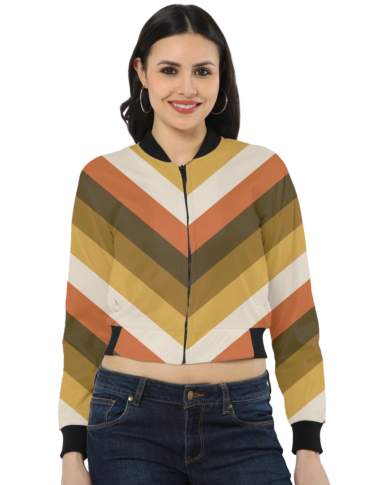 Rust Sunset Chevron Women Bomber Jacket - Image 1