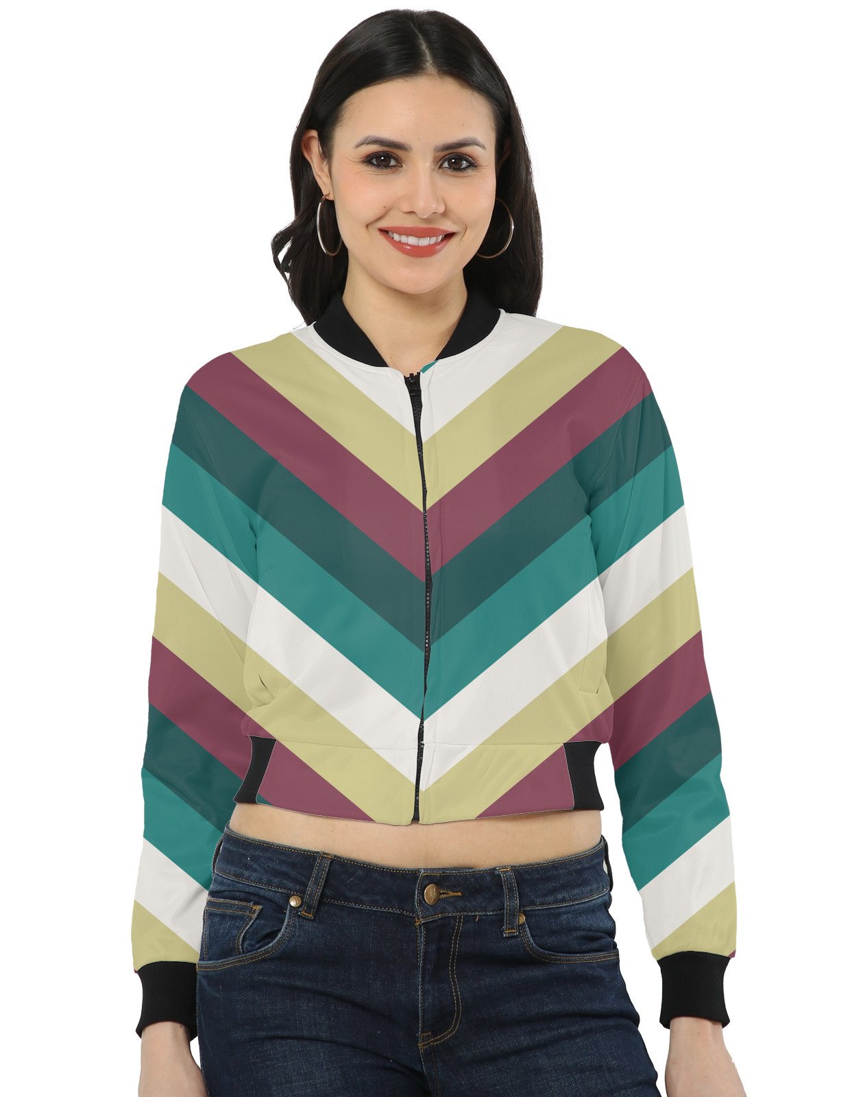 Rustic Grace Chevron Women Bomber Jacket - Image 1