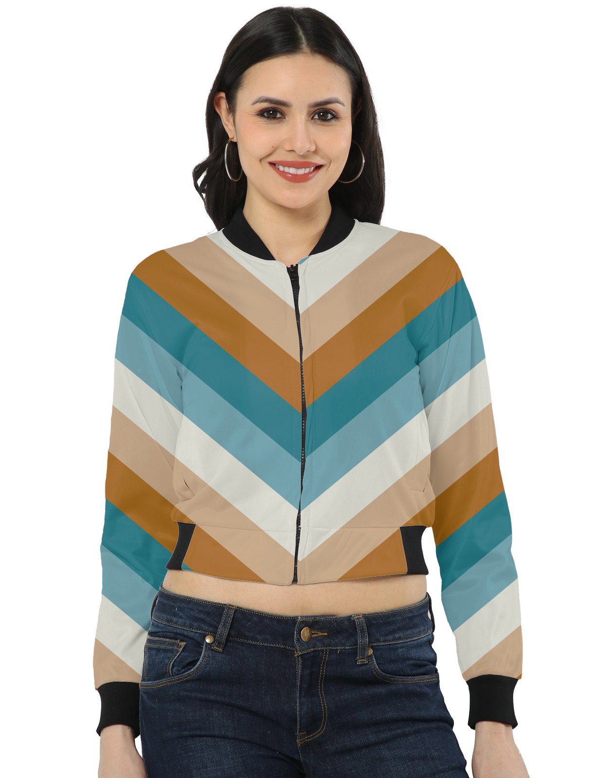 Sahara Caravan Chevron Women Bomber Jacket - Image 1