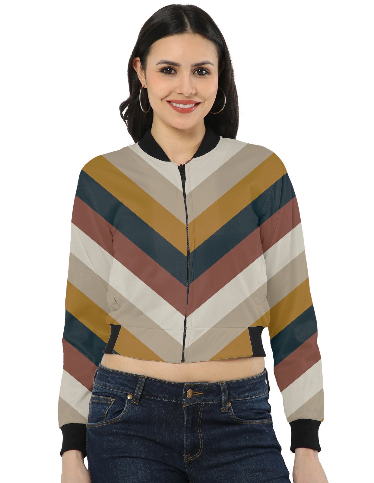 Shadowed Pine Chevron Women Bomber Jacket - Image 1