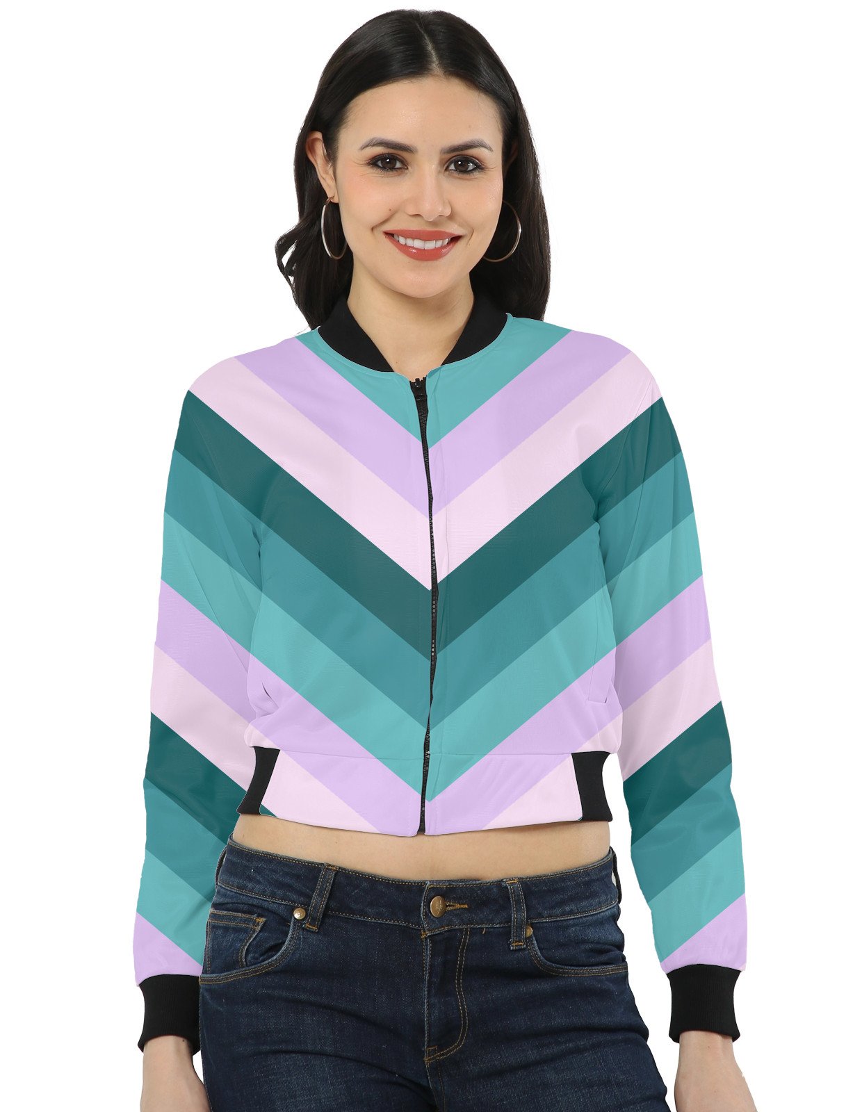 Summer Lilac Chevron Women Bomber Jacket - Image 1