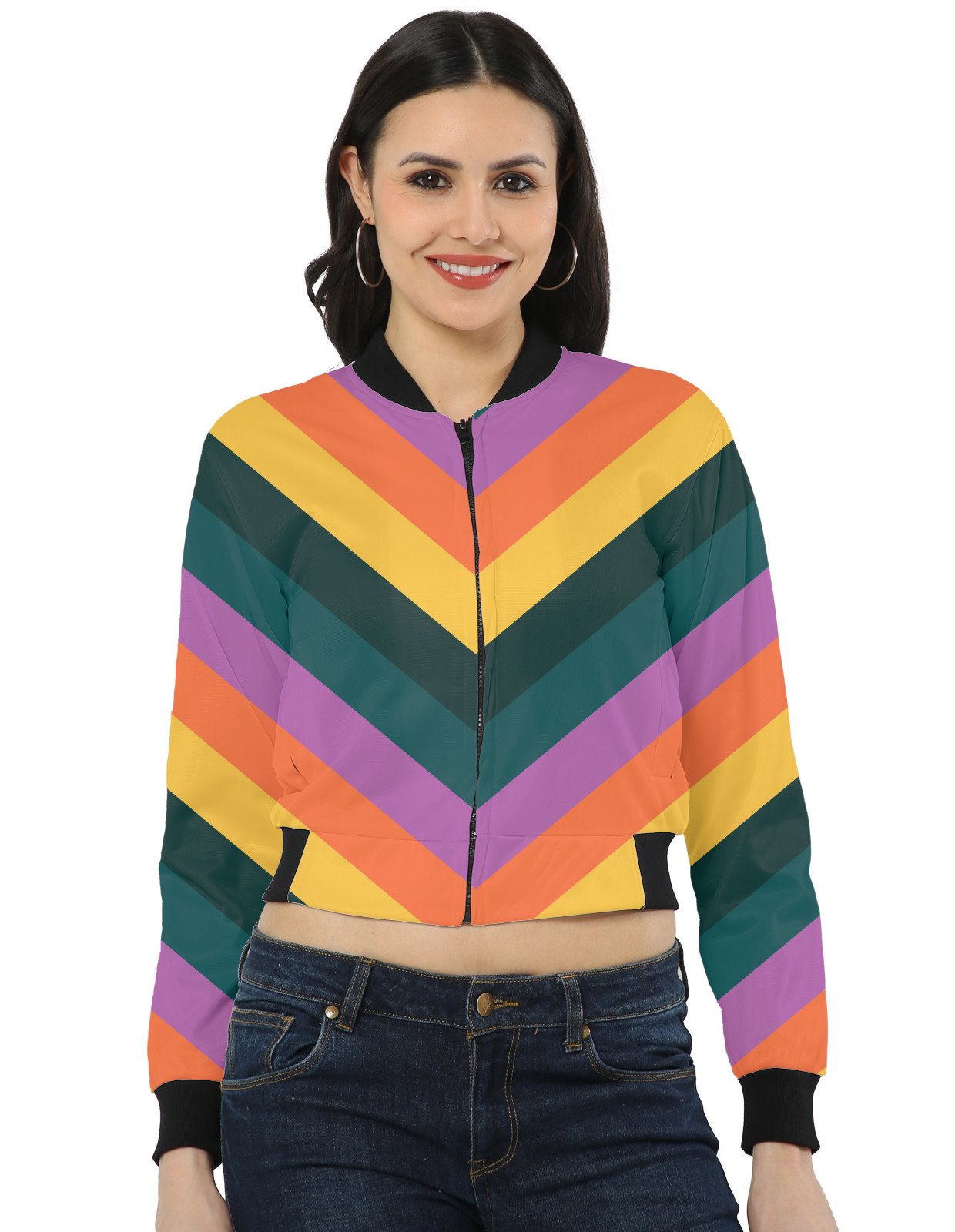 Tropical Harmony Chevron Women Bomber Jacket - Image 1