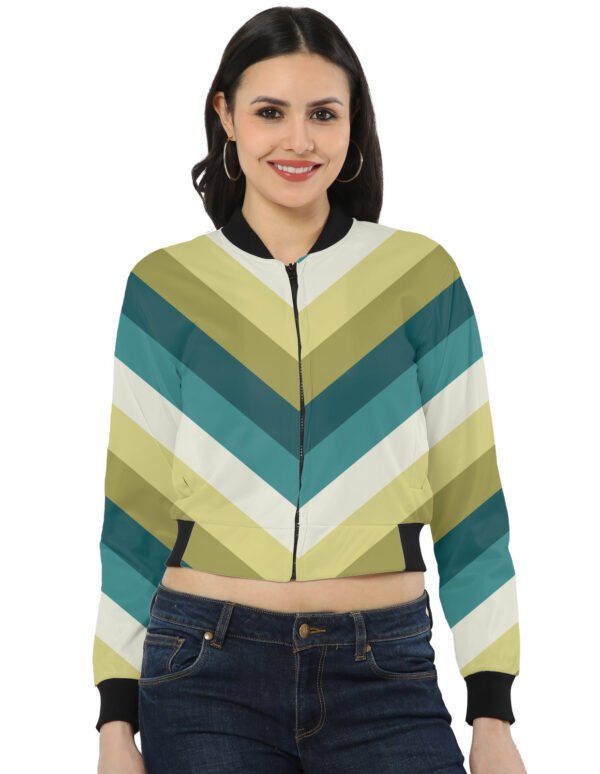 Verdant Gold Chevron Women Bomber Jacket