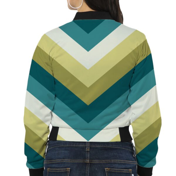 Verdant Gold Chevron Women Bomber Jacket - Image 2