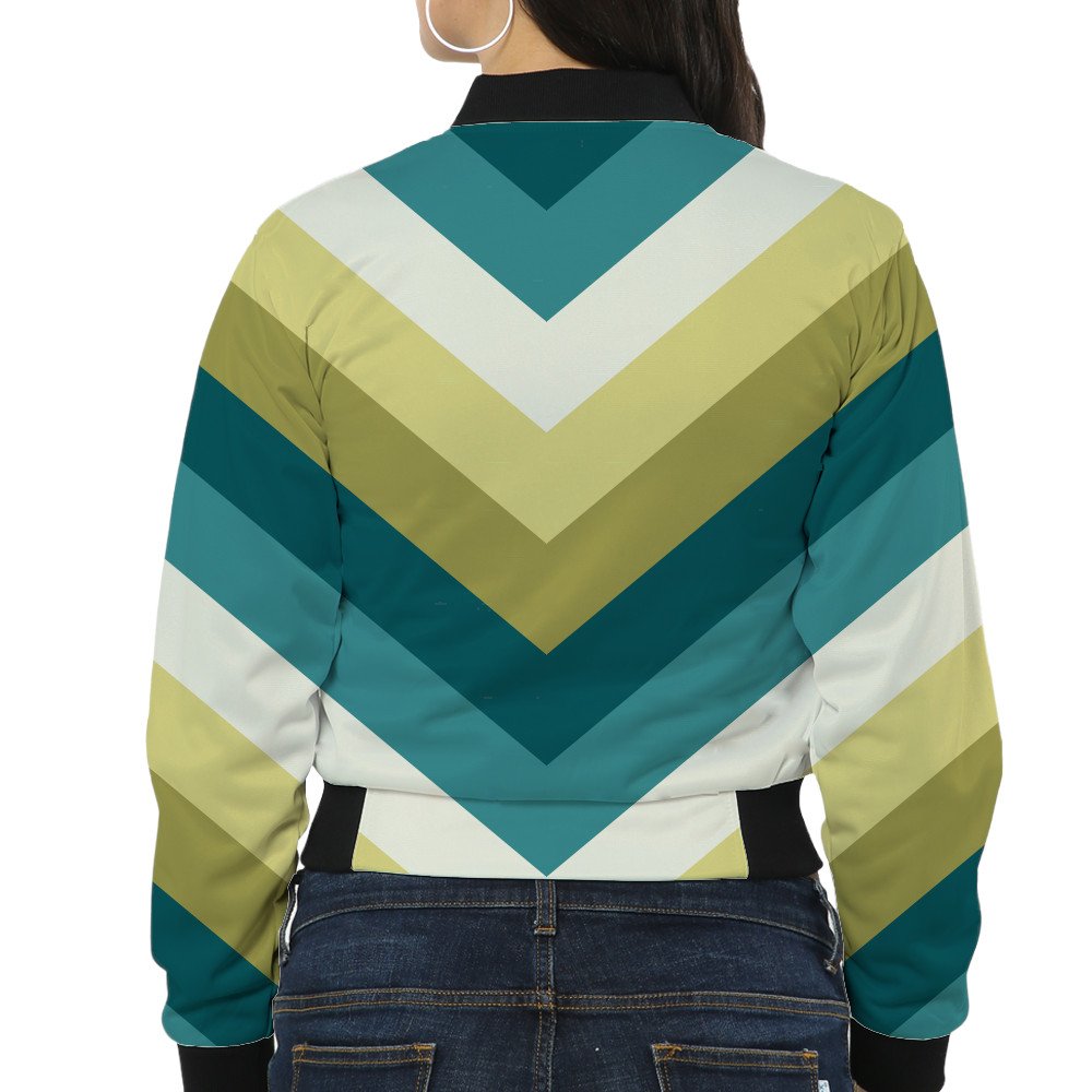 Verdant Gold Chevron Women Bomber Jacket - Image 2