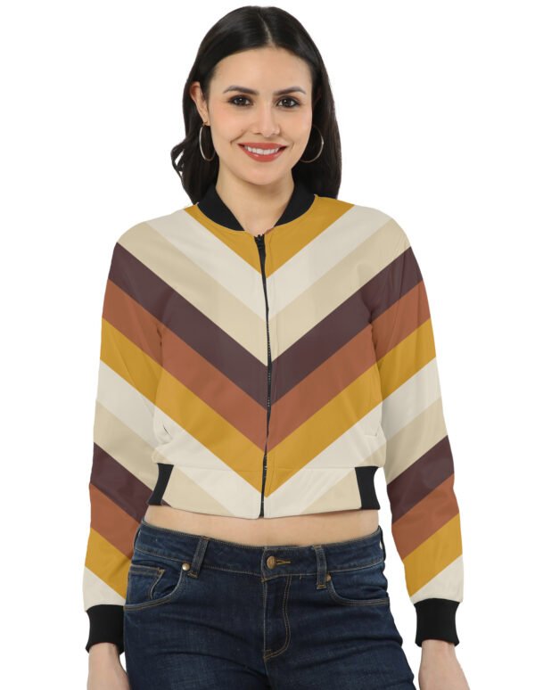 Wheat Whisper Chevron Women Bomber Jacket