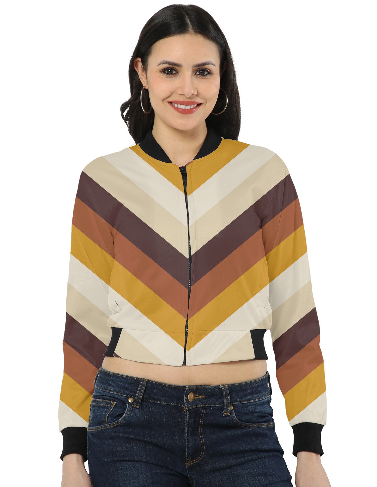 Wheat Whisper Chevron Women Bomber Jacket - Image 1