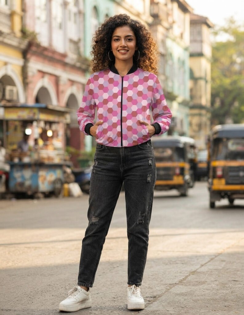 Women Bomber Jacket - Dusty Petals SGH