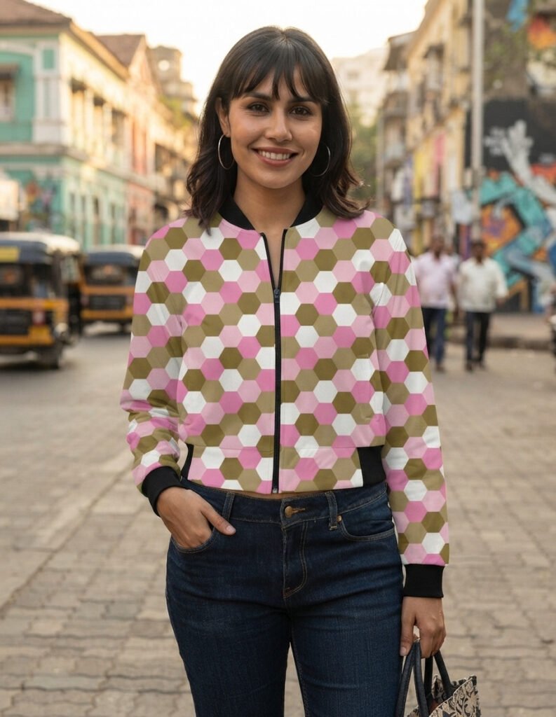 Women Bomber Jacket - Golden Petals SGH