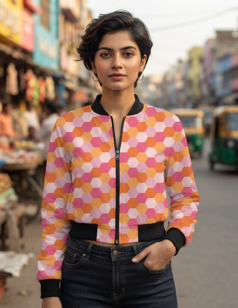 Women Bomber Jacket - Peachy Sunset SGH