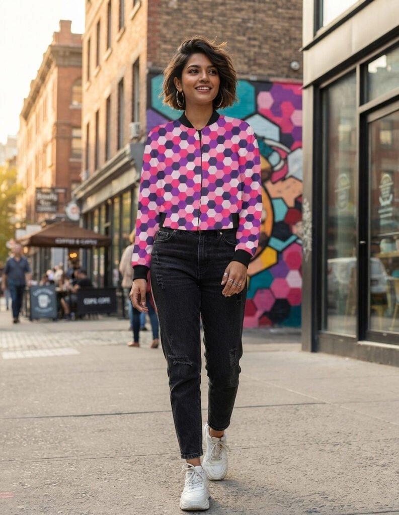Women Bomber Jacket - Royal Blossom SGH