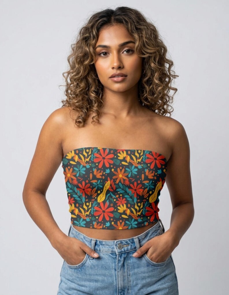 Tube top - Dark Colorful Vibrant Flowers Seamless pattern