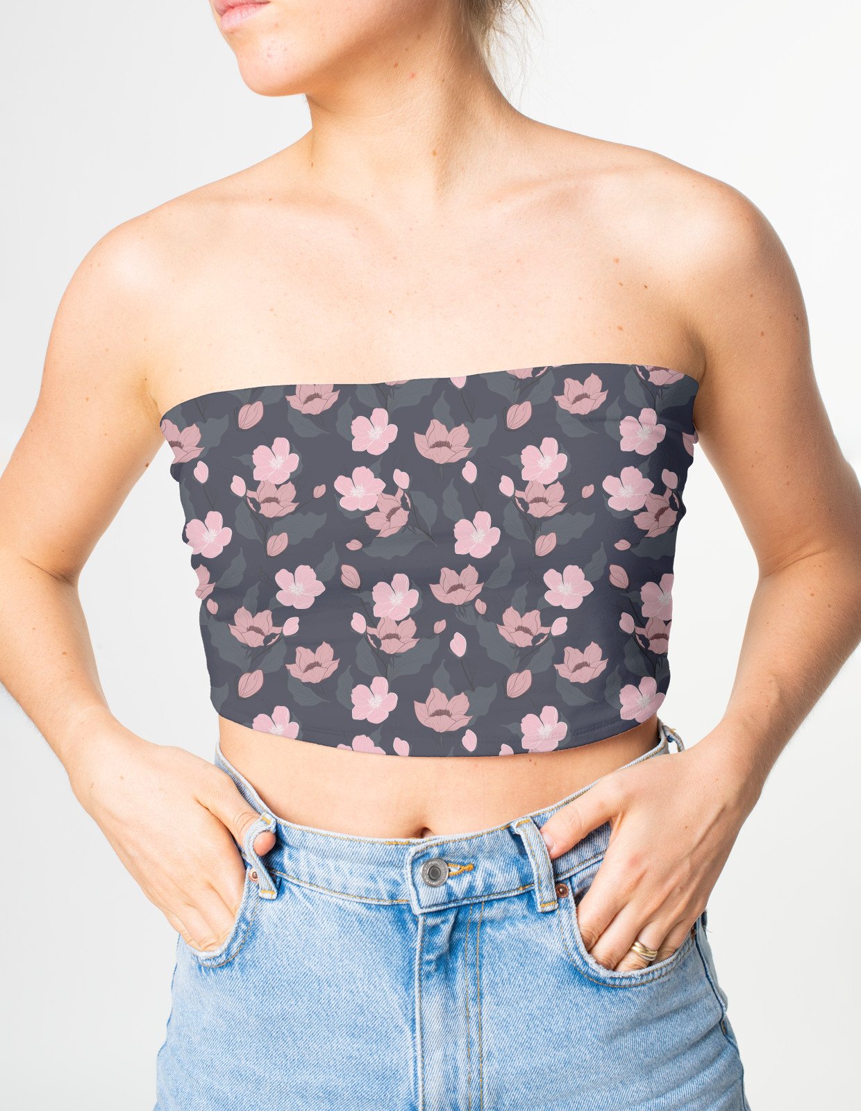 Tube top - Dark Retro Hand Drawn Floral - Image 2