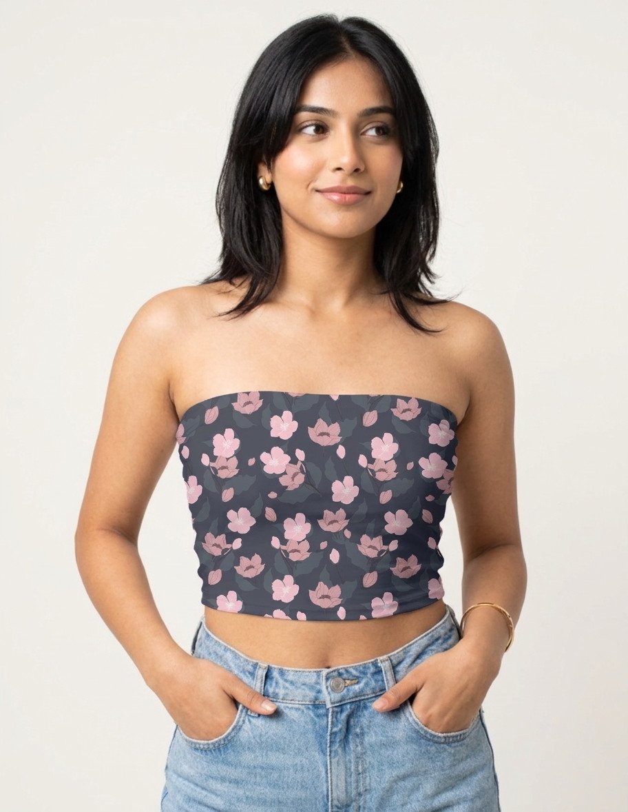 Tube top - Dark Retro Hand Drawn Floral - Image 1