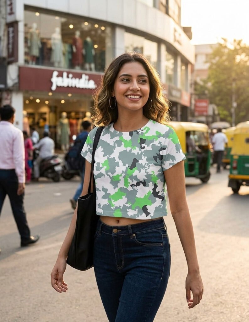 Women Crop Top - Green Pulse Camouflage