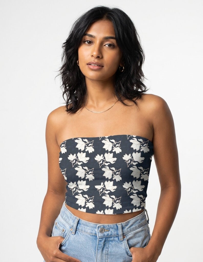 Tube top - Navy Blue White Floral Pattern