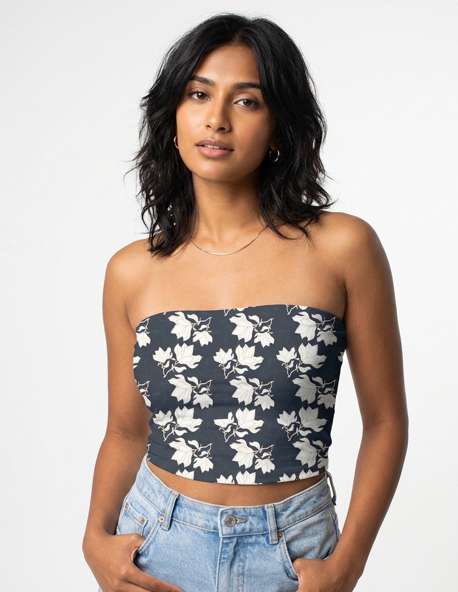 Tube top - Navy Blue White Floral Pattern - Image 1