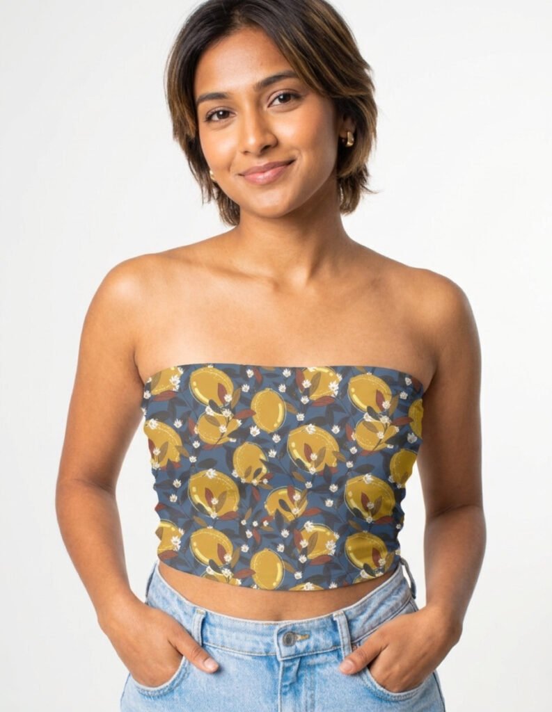 Tube top - Dark Blue Lemon Floral Pattern