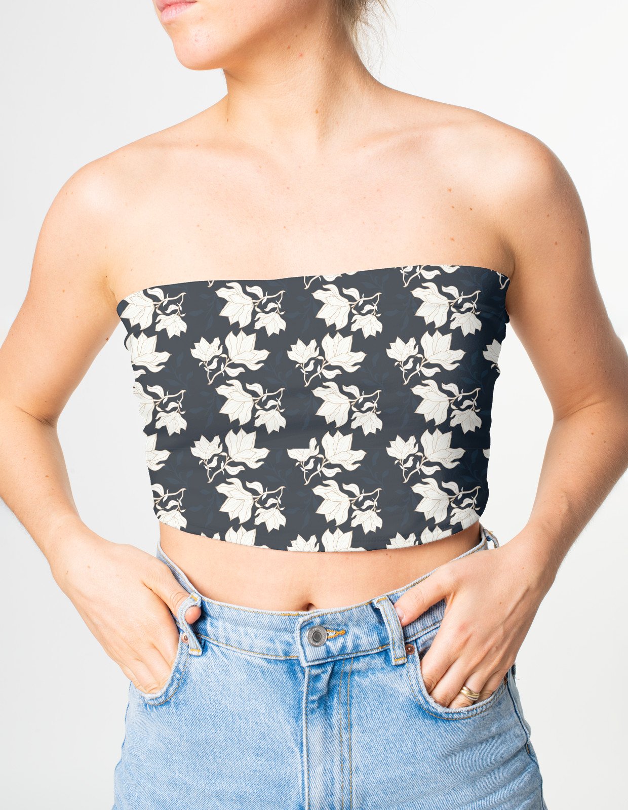 Tube top - Navy Blue White Floral Pattern - Image 2