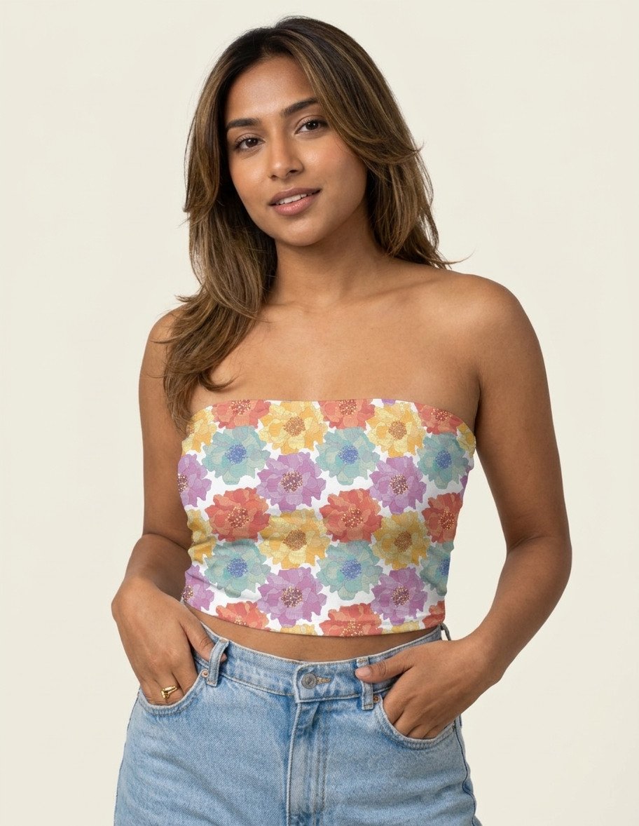 Tube top - Vibrant Colorful Bright Floral Pattern - Image 1
